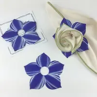 Navy Leafy Napkin Ring/Cuff - Set of 4