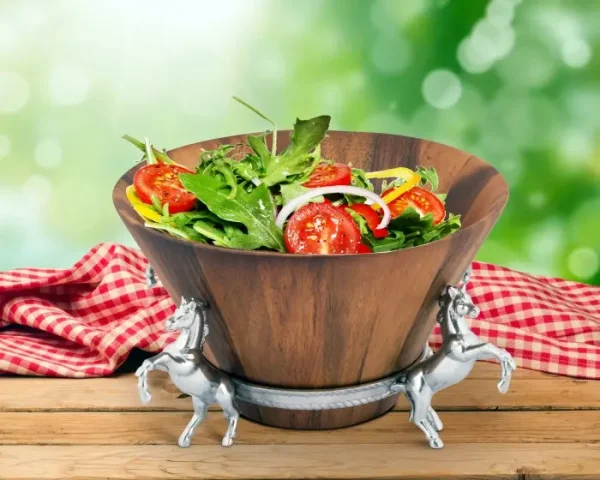 Arthur Court Horse Wood Tall Salad Bowl