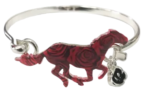 Silver Race Horse Cuff Bracelet with Kentucky Derby Icon Rose
