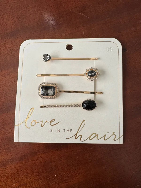 Black/Gray Shelby Rhinestones on Gold Hair Pins
