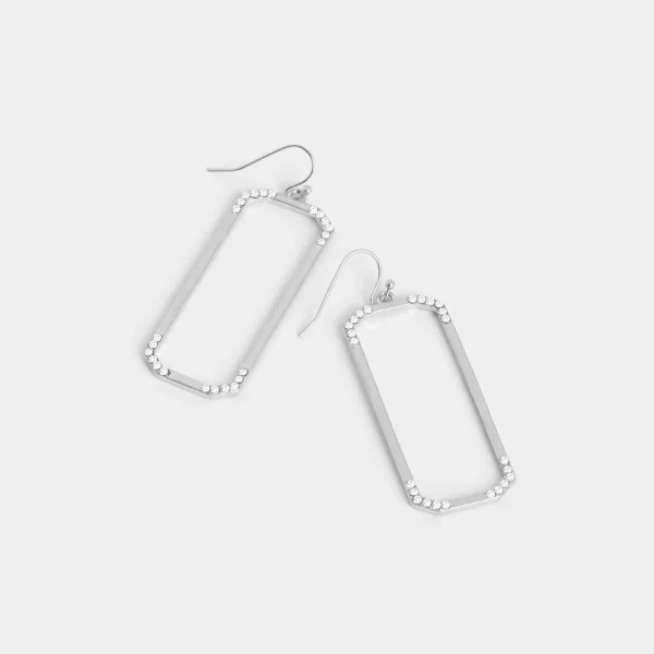 Whispers Dainty Rectangle Dangles Earrings - Silver