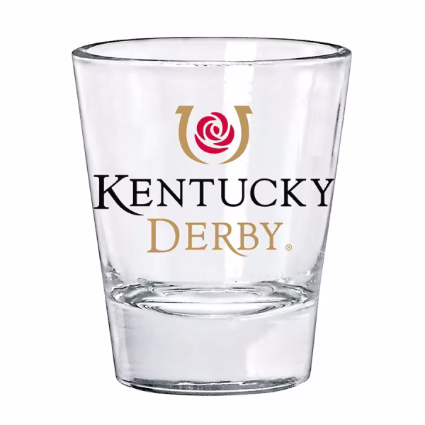 Churchill Downs Iconic Logo with Rose inside Horseshoe Shot Glass