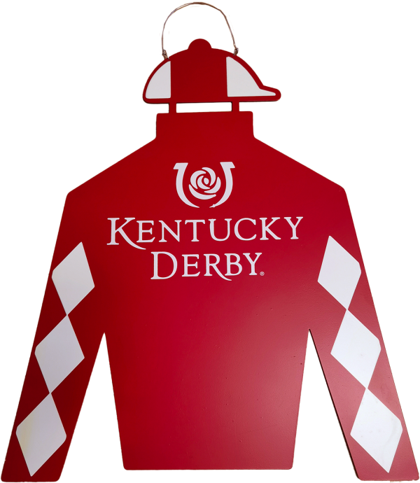 Jockey Silk Decorative Door Hanger with Kentucky Derby Iconic Logo in Red