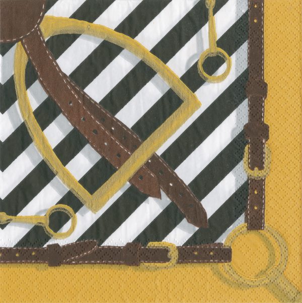 Equestrian Stirrup with Harness and Stripes Cocktail Napkins