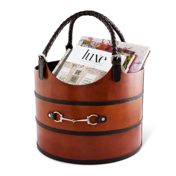Premium Genuine Leather Equestrian Bit Magazine Basket - Stylish Home and Office Organizer