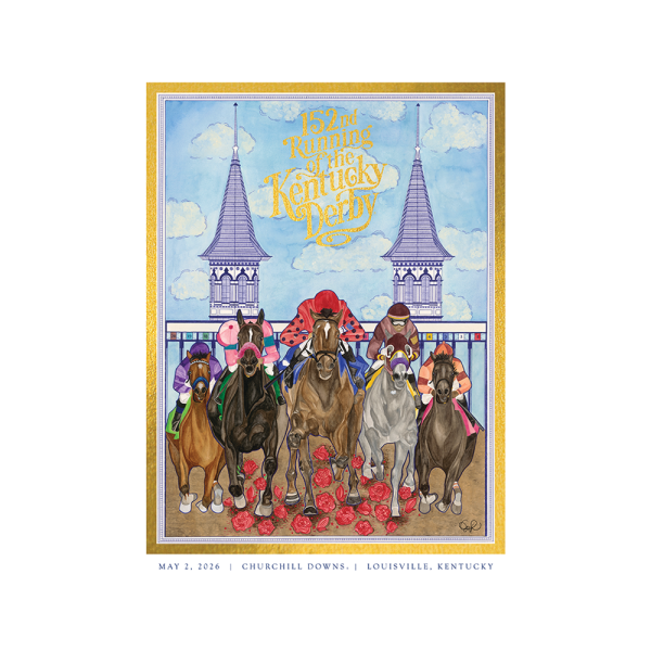 LIMITED EDITION - Art of the Derby 152nd Kentucky Derby Poster - Signed, numbered, certificate seal with tube. Embellished with Gold Foil. Signed by artist.
