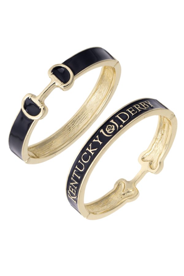 Kentucky Derby Enamel Horse Bit Hinge Bangle Bracelet in Black