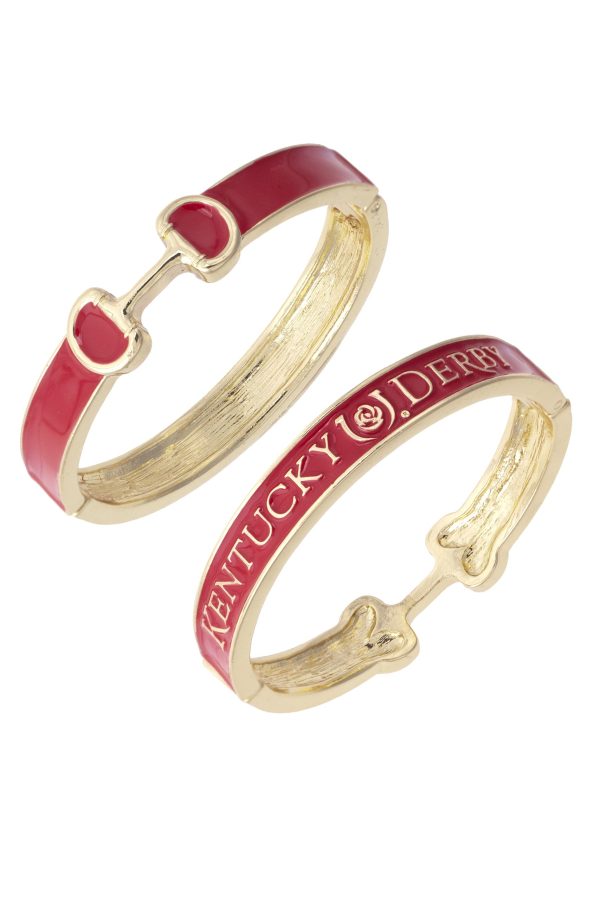 Kentucky Derby Enamel Horse Bit Hinge Bangel Bracelet in Red